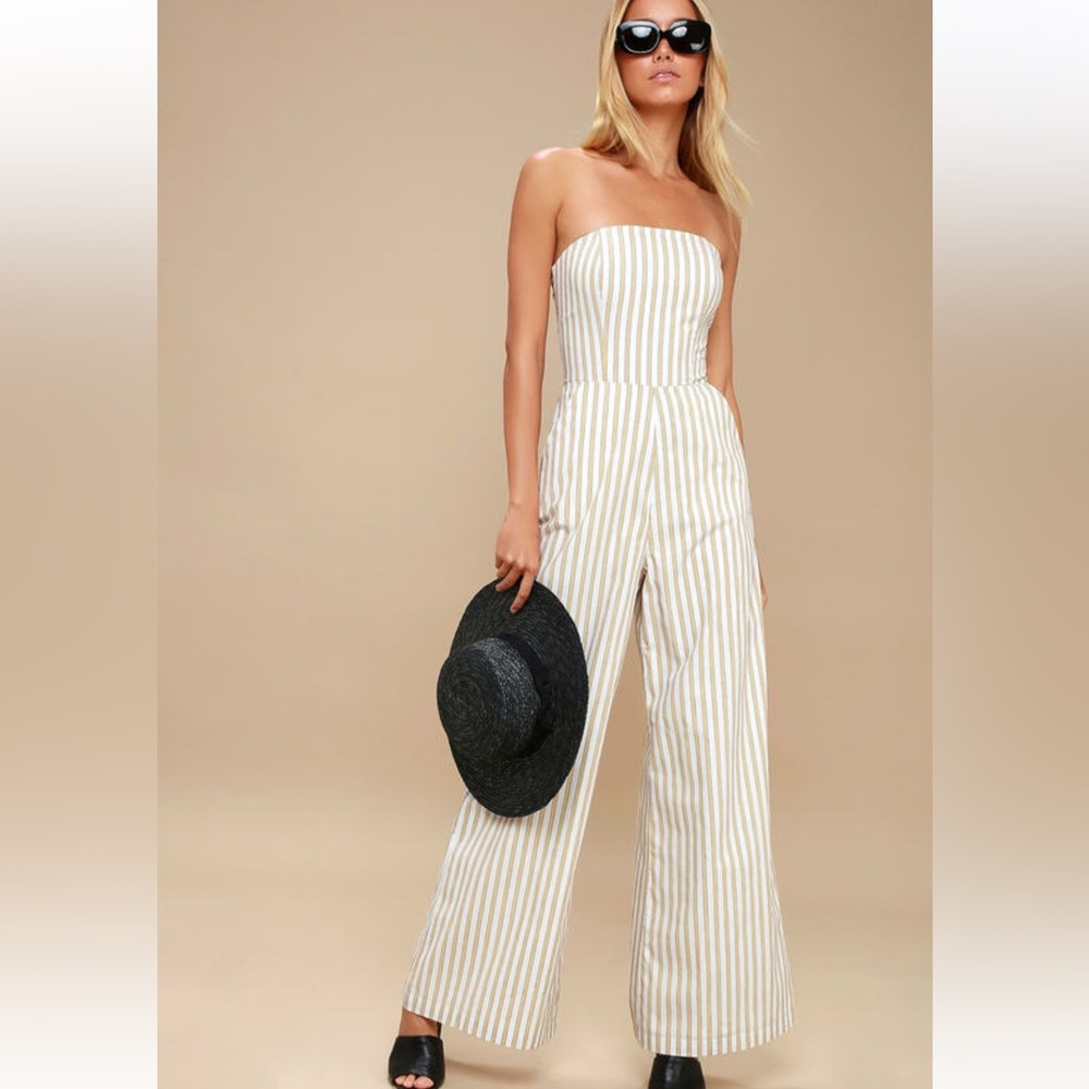 ALI & JAY Cream and White Strapless Jumpsuit